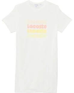 Lacoste Kids Short Sleeve Crew Neck Gradient Lacoste Writing Tee Shirt Dress (Little Kid/Toddler/Big Kid) | Dresses