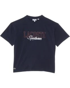 Lacoste Kids Short Sleeve Crew Neck Large Graphic Tee Shirt (Little Kid/Toddler/Big Kid) | Shirts & Tops